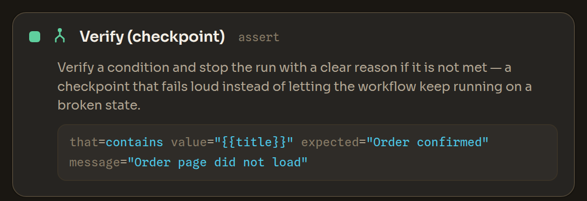 The Verify (checkpoint) block in the Workflow Editor
