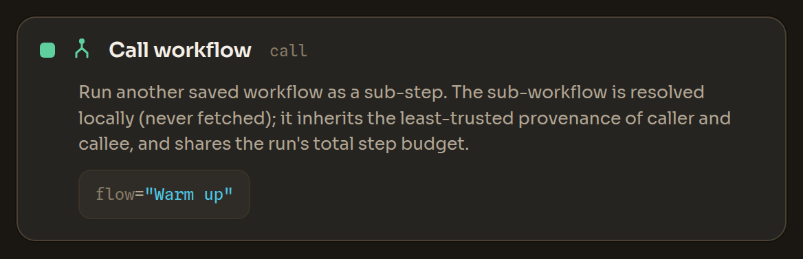 The Call workflow block in the Workflow Editor