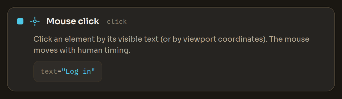 The Mouse click block in the Workflow Editor