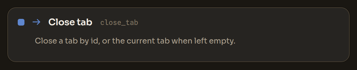 The Close tab block in the Workflow Editor