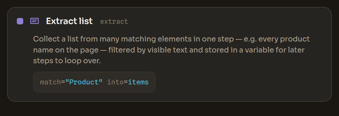 The Extract list block in the Workflow Editor