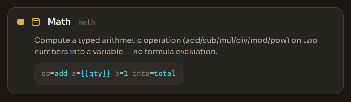 The Math block in the Workflow Editor