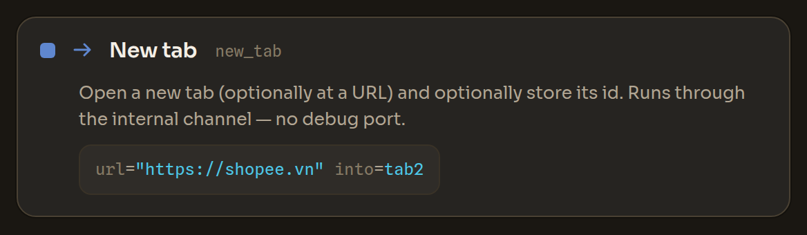 The New tab block in the Workflow Editor