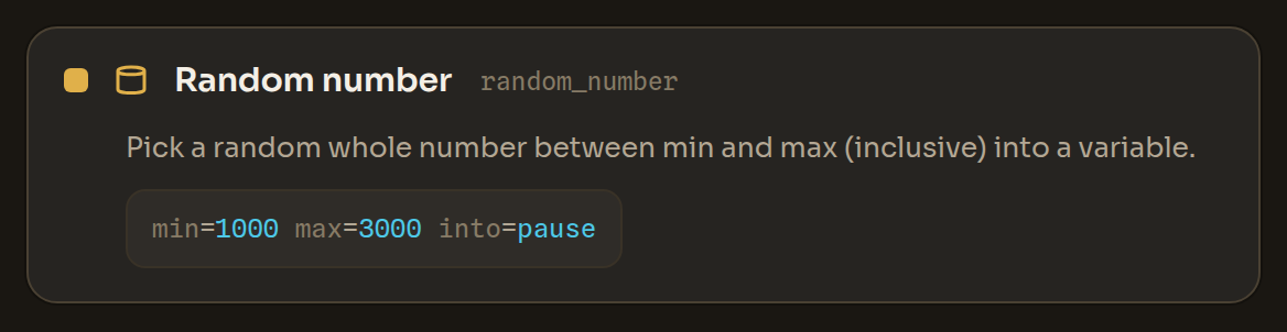 The Random number block in the Workflow Editor