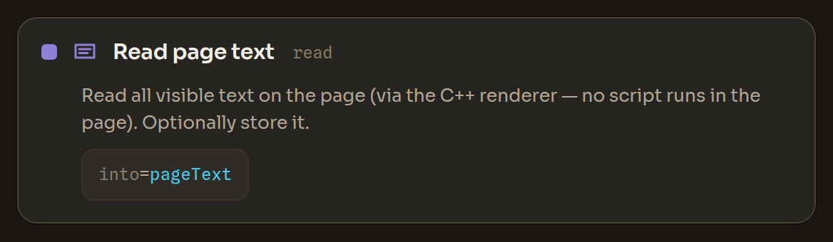 The Read page text block in the Workflow Editor
