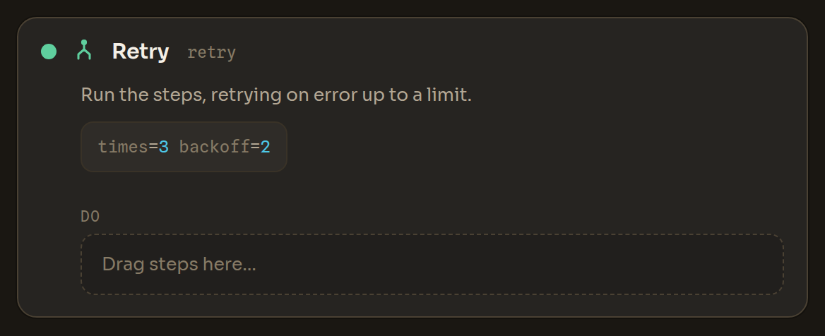 The Retry block in the Workflow Editor