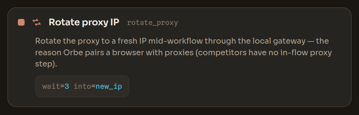 The Rotate proxy IP block in the Workflow Editor