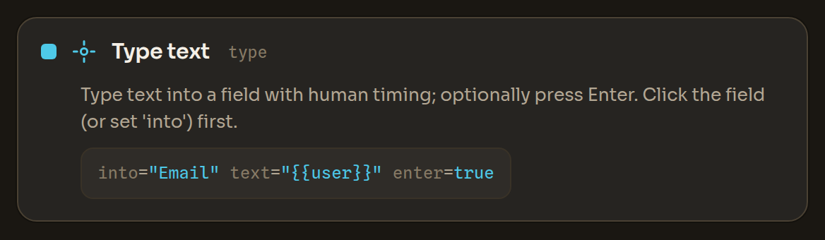 The Type text block in the Workflow Editor