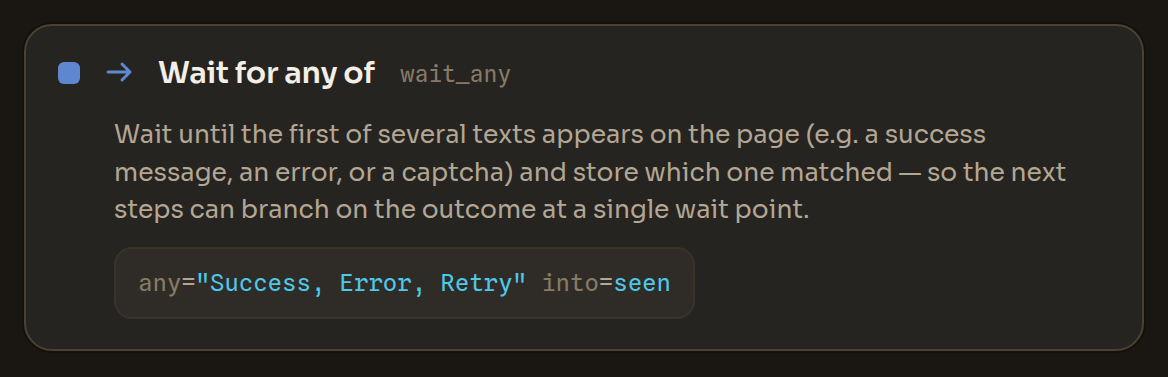 The Wait for any of block in the Workflow Editor