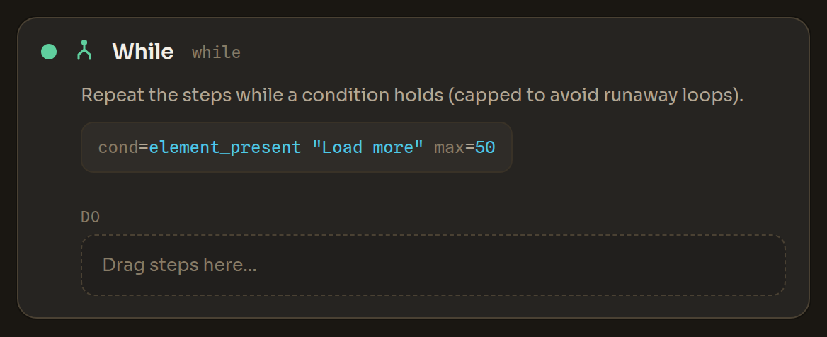 The While block in the Workflow Editor